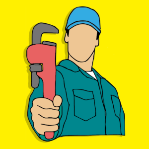 a digital graphic of a plumber holding a wrench