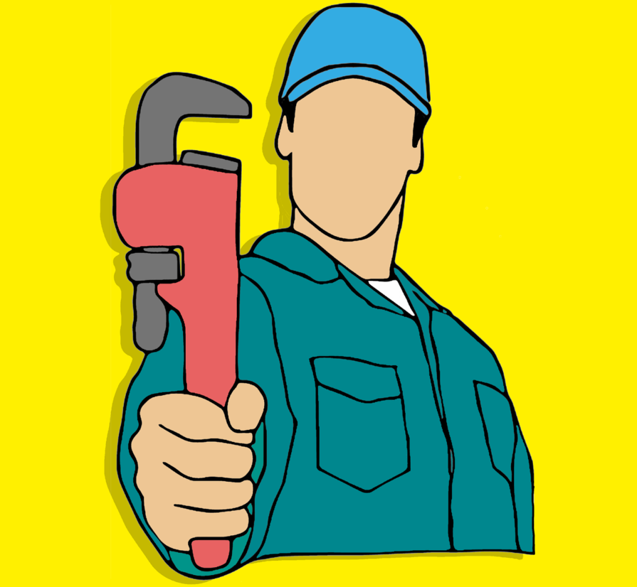 a digital graphic of a plumber holding a wrench