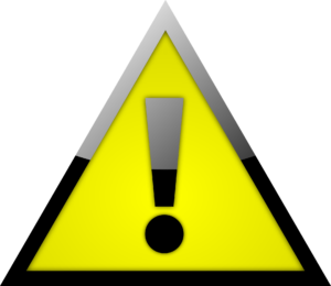 a yellow caution symbol with a black exclamation point