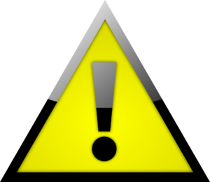 a yellow caution symbol with a black exclamation point