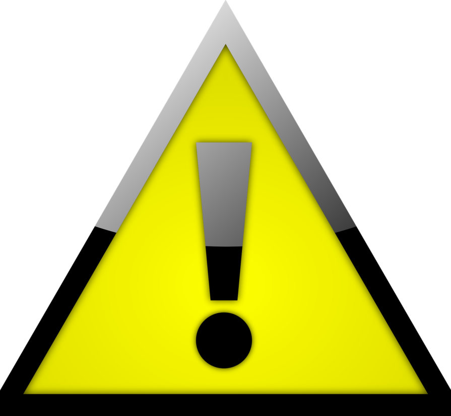 a yellow caution symbol with a black exclamation point