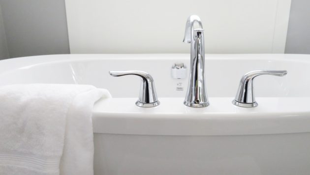 a new bathtub installed in a residential bathroom