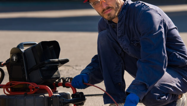 a professional plumber providing a sewer line inspection
