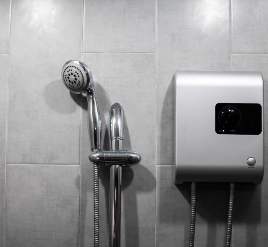 a water heating system on the wall of a Comfort, Texas home